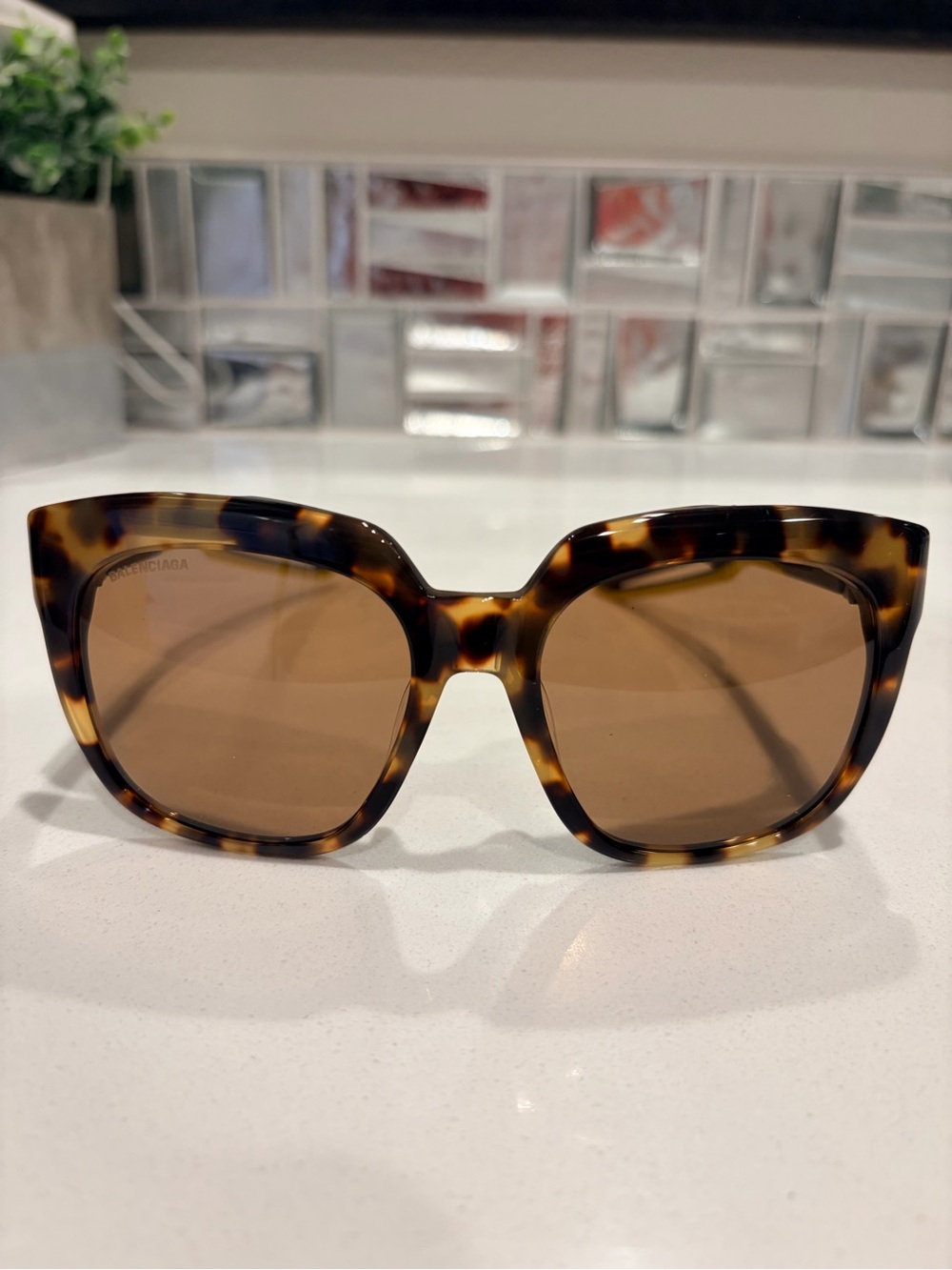 Balenciaga Tortoiseshell Square Sunglasses with Brown Lenses